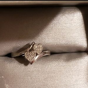 Sterling silver double heart & diamond clusters